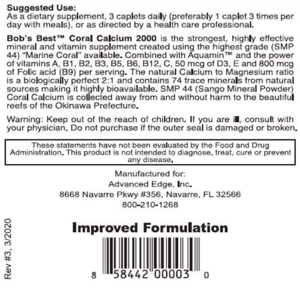 Bob's Best Coral Calcium 2000 mg - 270 Caplets (3 Pack) - image 4