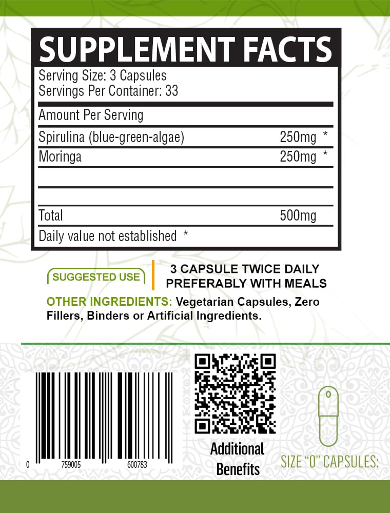 NutreeVit Spirulina & Moringa Superfood Capsules - 240 Capsules - image 2