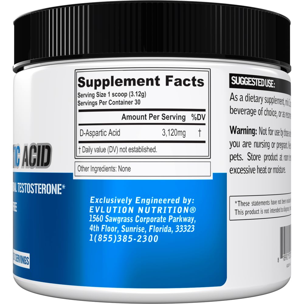 Evlution D-Aspartic Acid Testosterone Support Powder - 3.3 oz - image 2