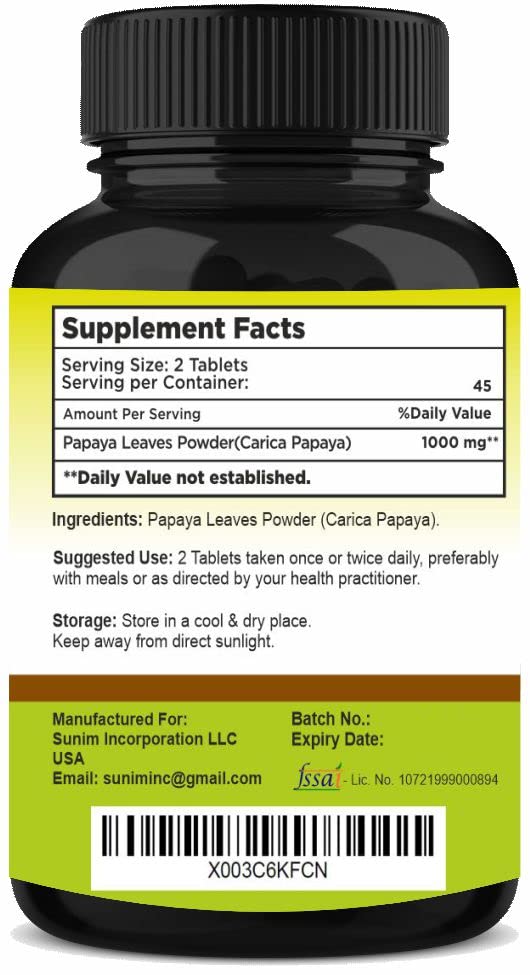 SunNature Papaya Leaf Tablets 1000 mg - 90 Tablets - image 3