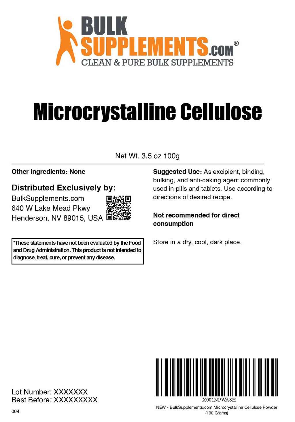 BulkSupplements.com Microcrystalline Cellulose Powder (MCC)