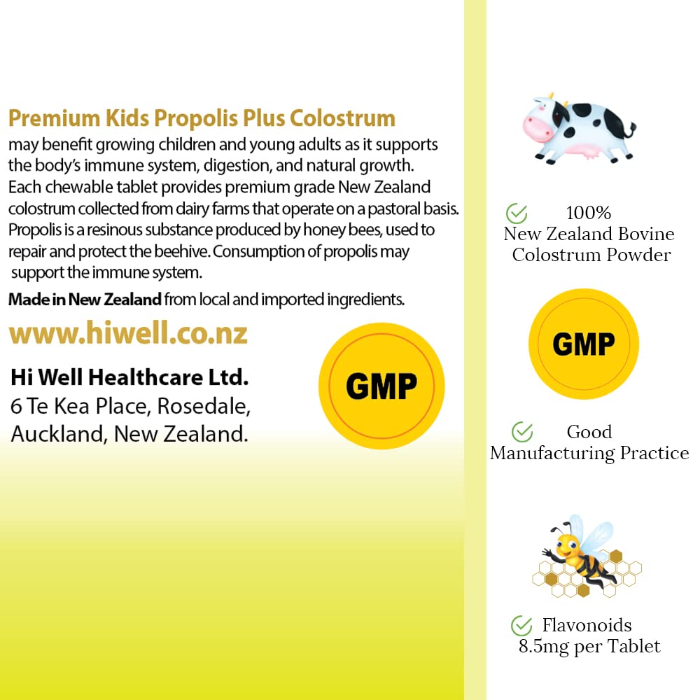 Hi Well Premium Kids Propolis + Colostrum Chewable Tablets - 180 Count - image 6
