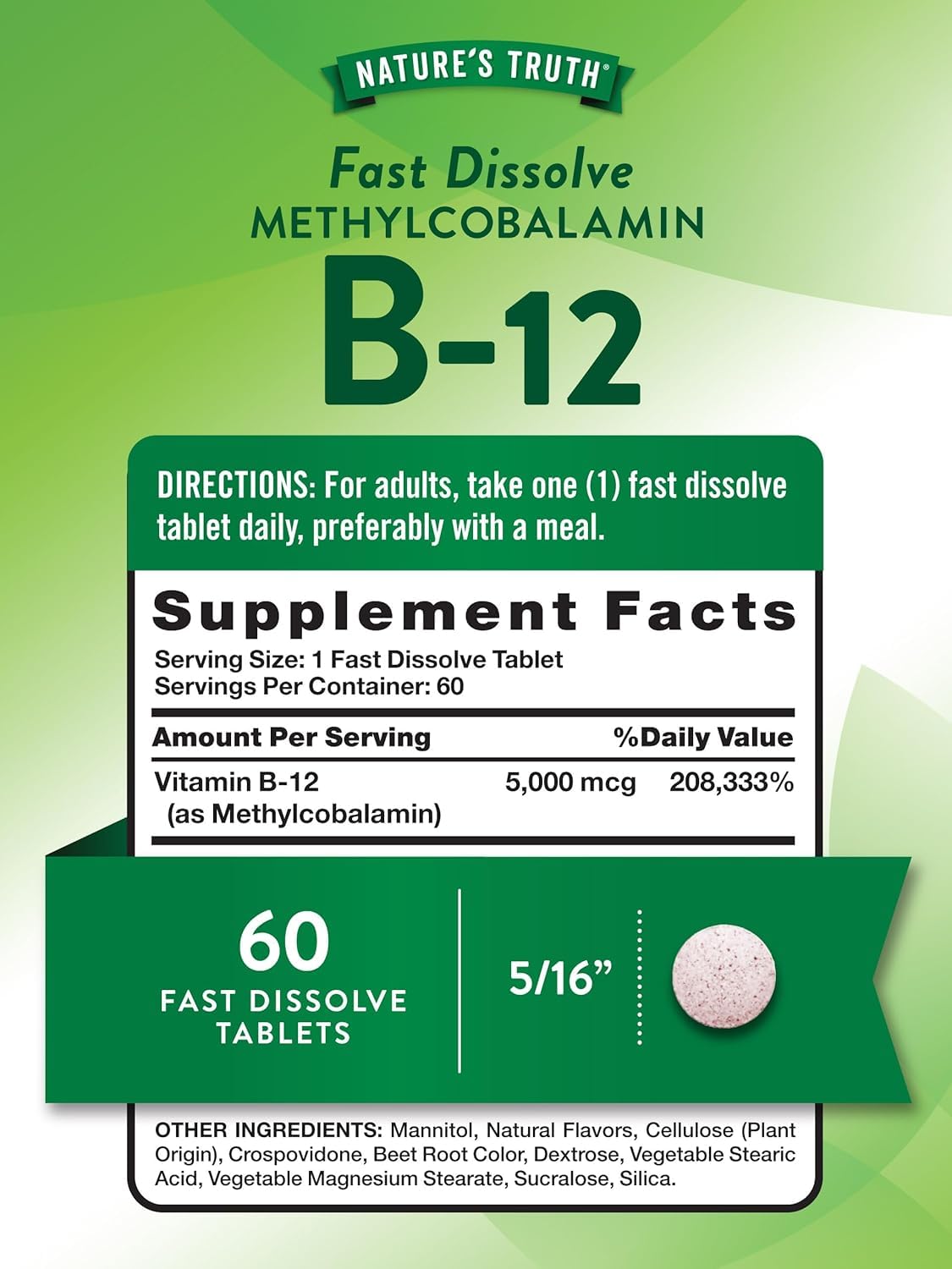 Nature's Truth Sublingual Methylcobalamin B-12 5000mcg - 120 Tablets - image 2