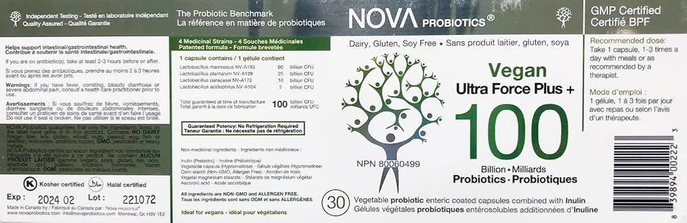 NOVA Probiotics Vegan Ultra Force Plus 100 Billion - 30 Vegetarian Capsules - image 2
