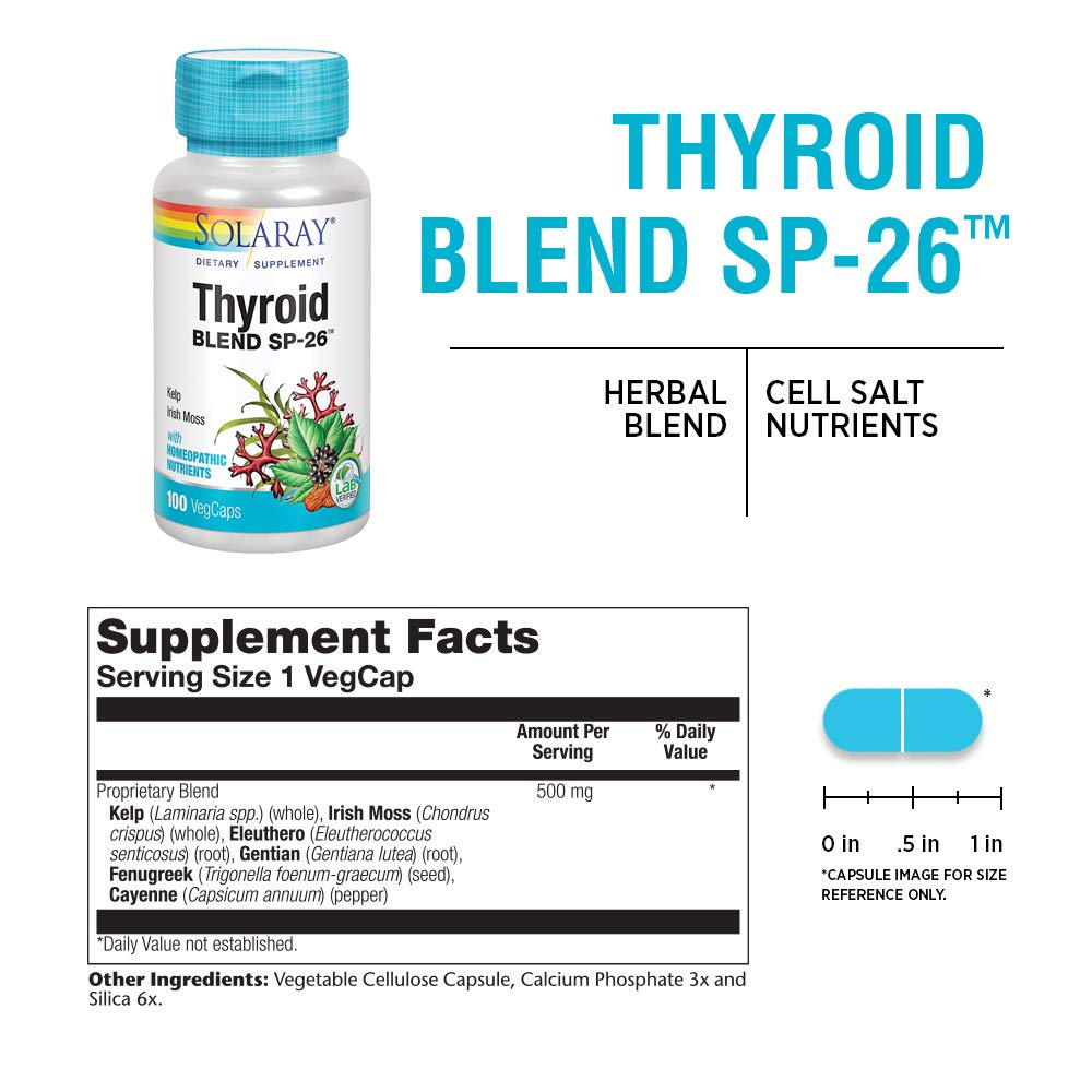 SOLARAY Thyroid Blend SP-26 Herbal Supplement - 100 Vegetarian Capsules - image 2