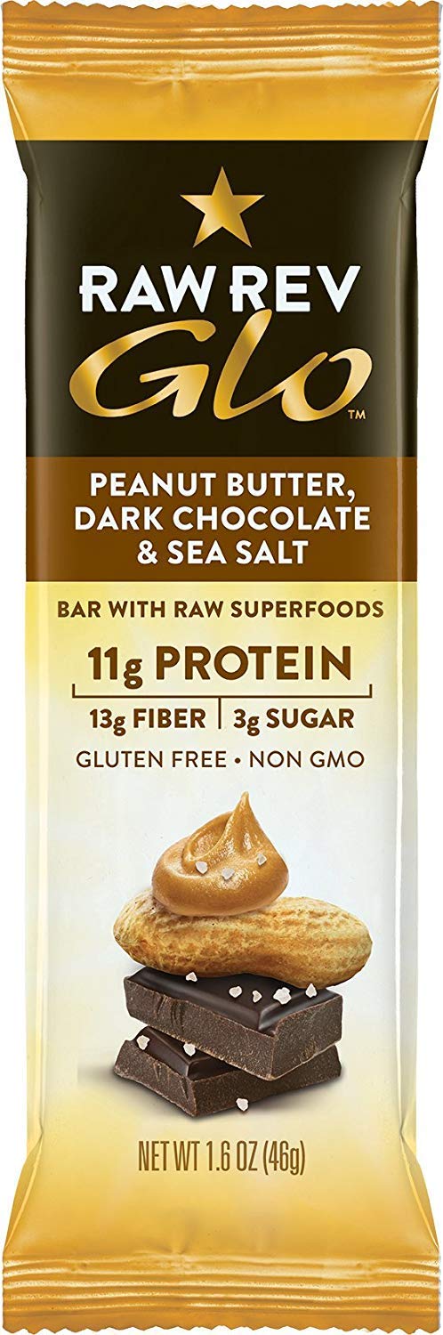 Raw Rev Glo Peanut Butter Dark Chocolate Sea Salt Vegan Protein Bars - 36 Count