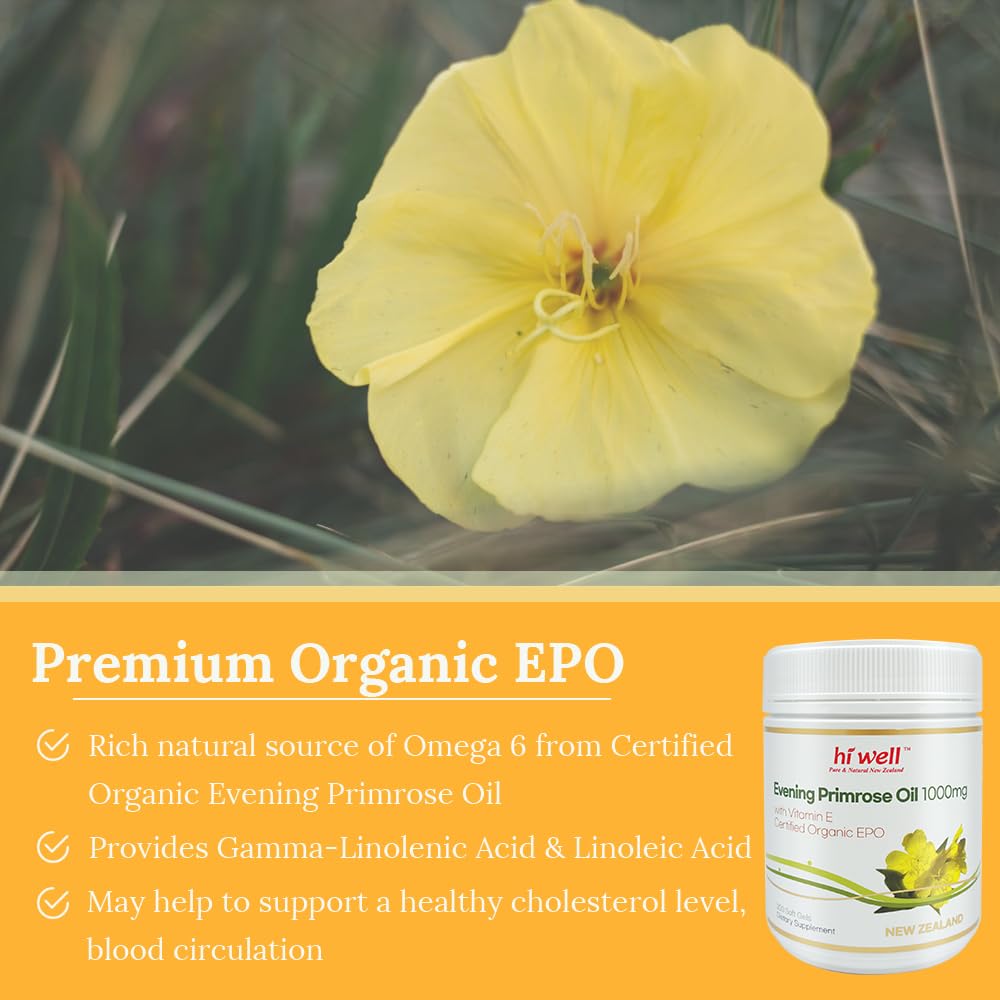 Hi Well Organic Evening Primrose Oil 1000mg - 200 Softgels (Pack of 3) - image 3