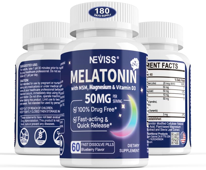 NEVISS Melatonin 50 mg for Adults - Fast Dissolve & Chewable Extra