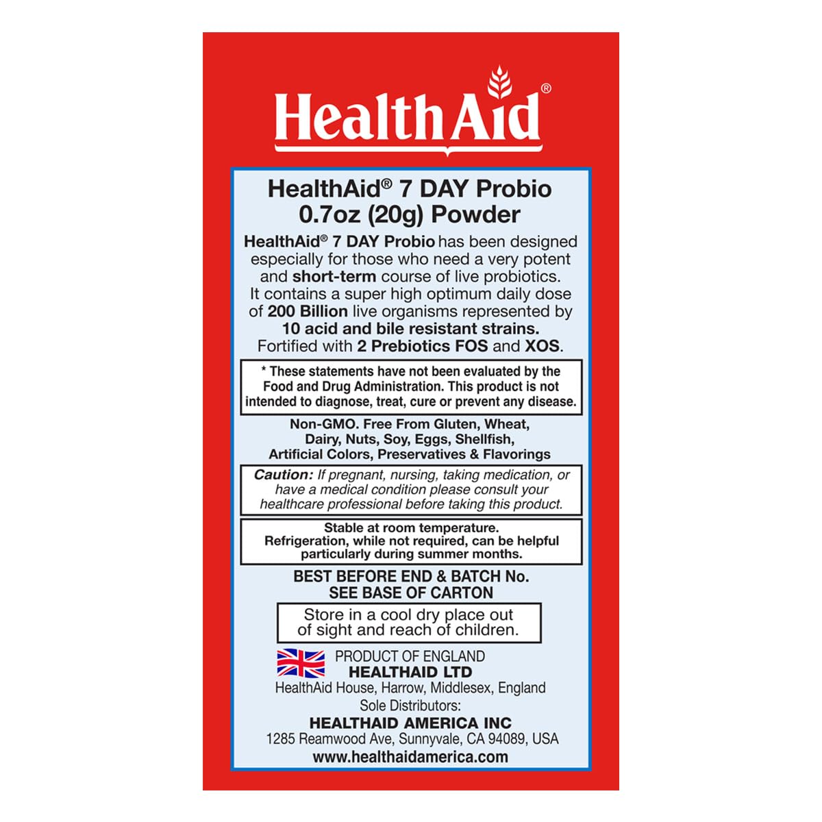 HealthAid 7 Day Probio 200 Billion CFU Probiotic Powder - 1 Ounce - image 2