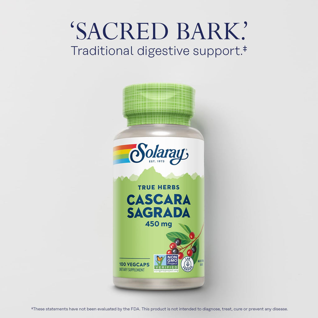 SOLARAY Cascara Sagrada 450 mg Bowel Regularity - 100 Vegetarian Capsules - image 3