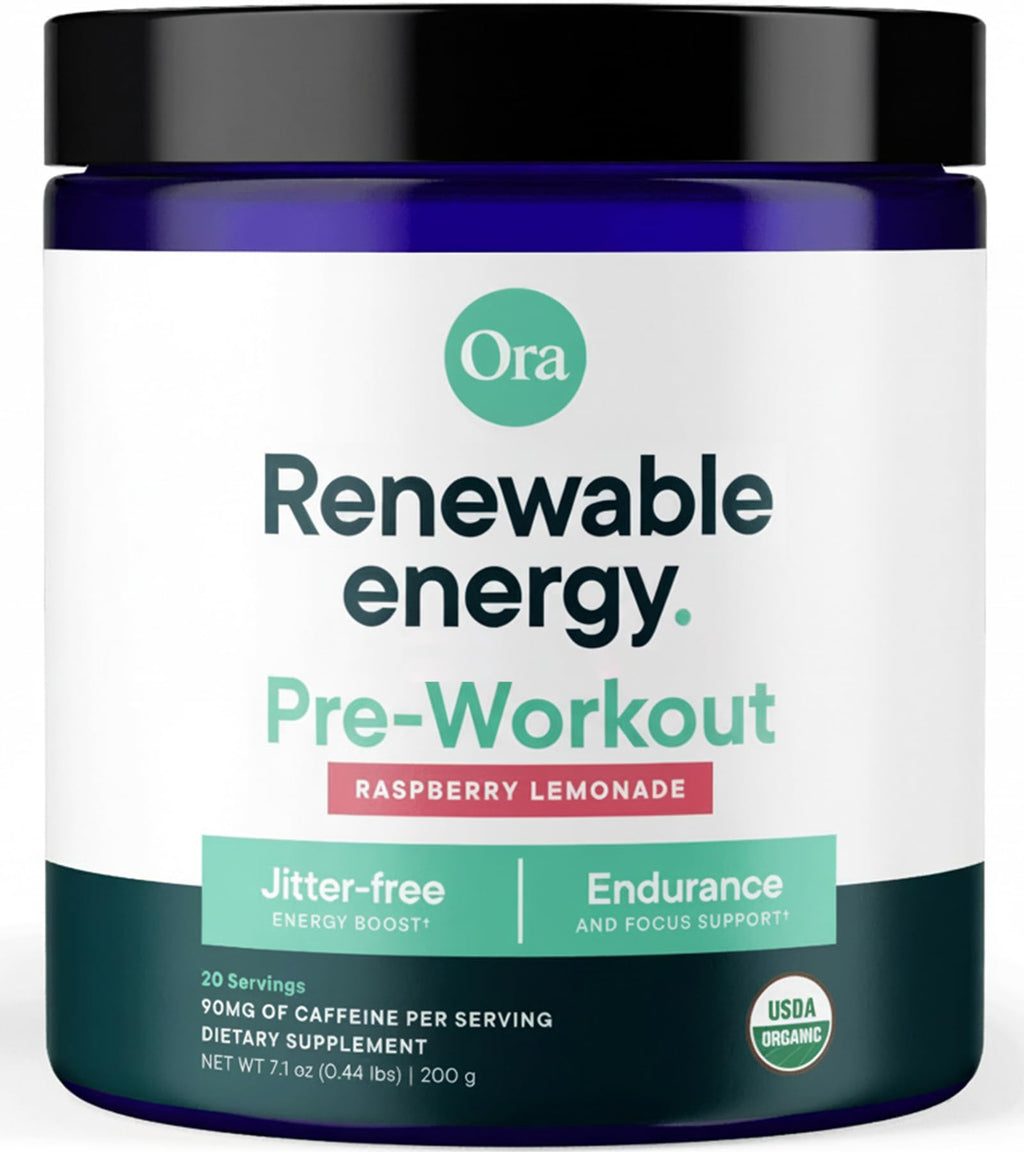 Ora Organic Natural Pre Workout Powder Raspberry Lemonade - 20 Servings