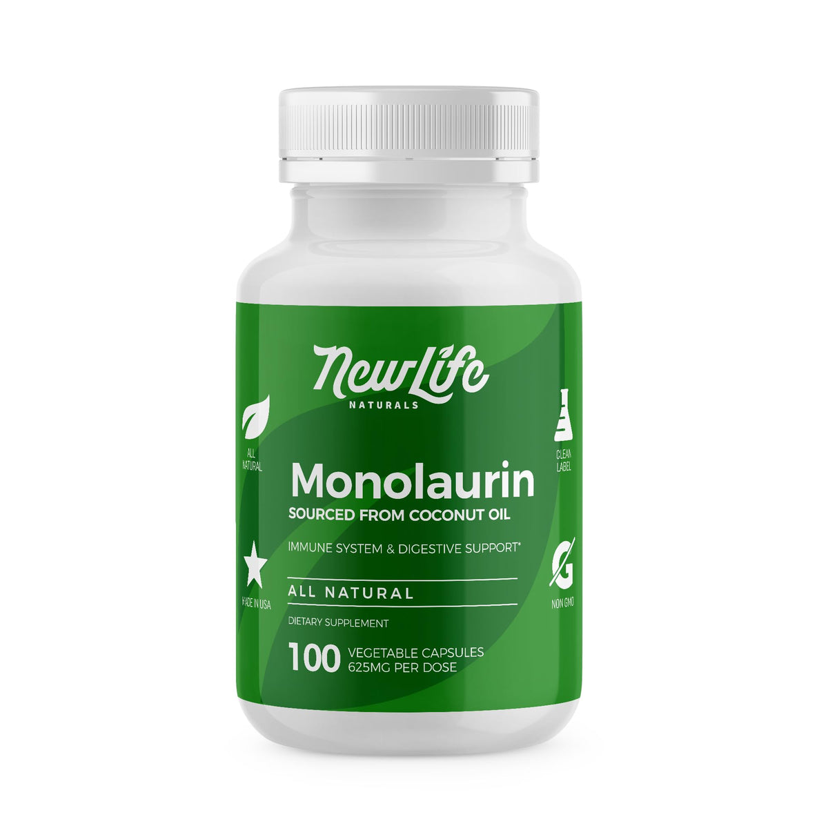 NewLife Naturals Monolaurin Supplement for Gut Health - 100 Capsules