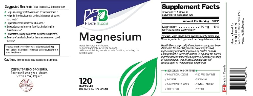 Health Bloom Magnesium Capsules for Muscle Function - 120 Capsules - image 3
