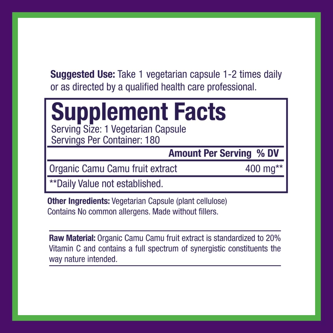 Paradise Herbs Organic Camu Camu Extract 400 mg - 180 Capsules - image 4