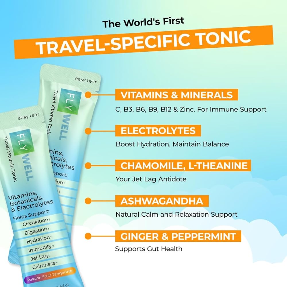 FlyWell Travel Vitamin Tonic for Flight, Jet Lag