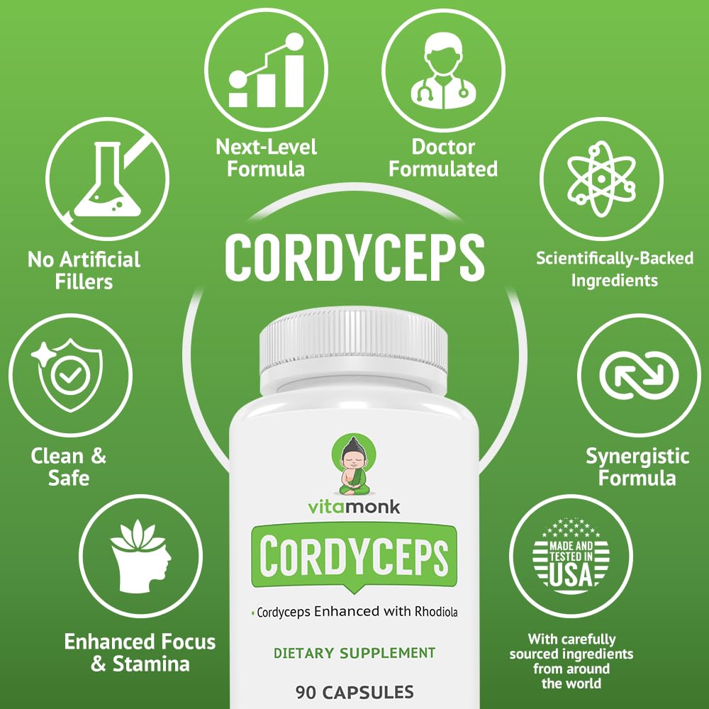 VitaMonk Cordyceps Mushroom Capsules with Rhodiola for Energy - 90 Count - image 4