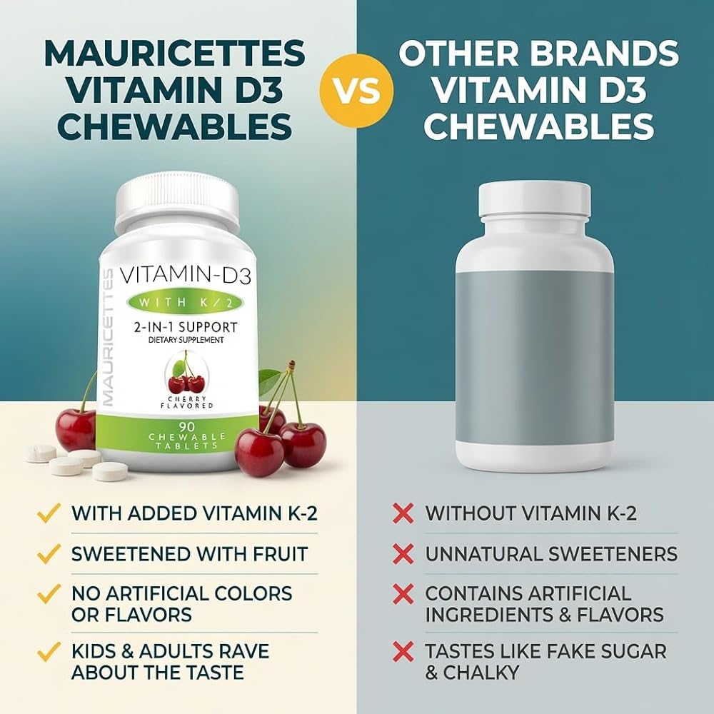 Mauricettes Vitamin D3 + K2 Chewable Tablets 2000 IU - 90 Tablets - image 4