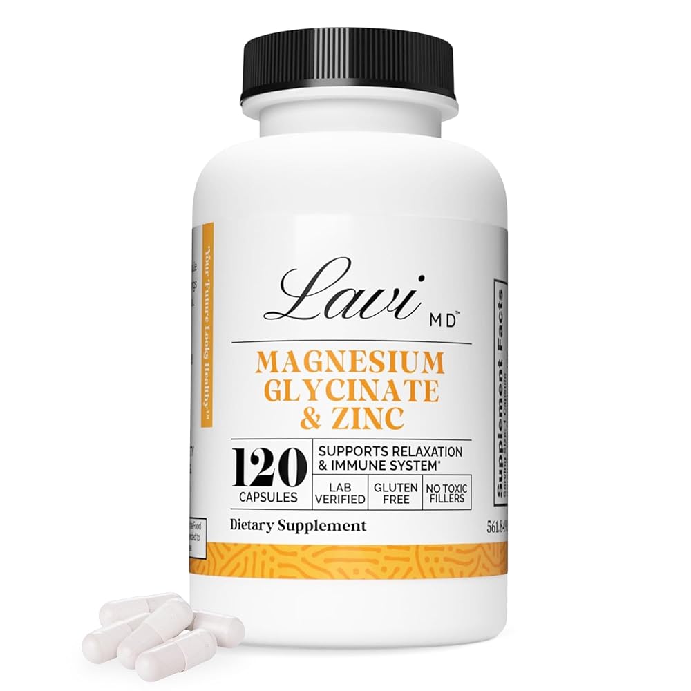 LaviMD Magnesium Glycinate Zinc for Sleep Support - 120 Capsules
