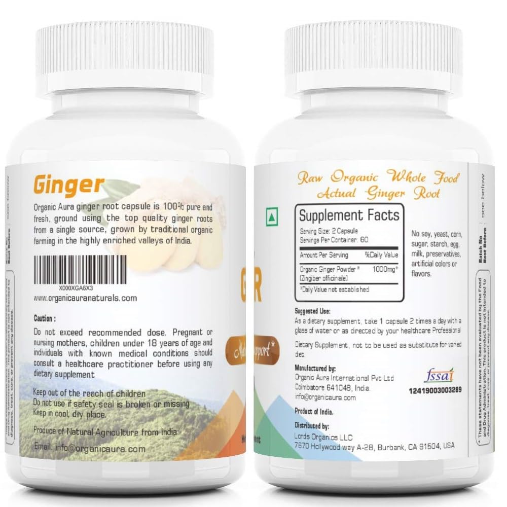 Organic Aura Ginger Capsules - 120 Vegetarian Capsules - image 2
