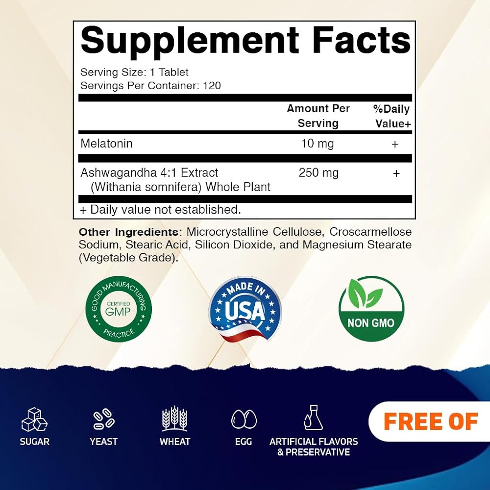 Vitamatic Melatonin 10mg with Ashwagandha Sleep Support - 120 Tablets - image 2