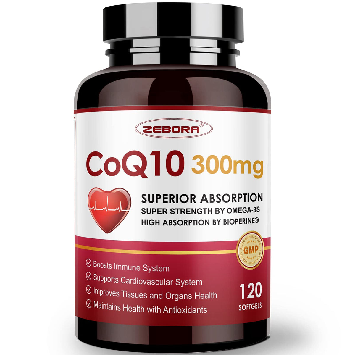 ZEBORA CoQ10 300mg with PQQ Softgels - 120 Softgels