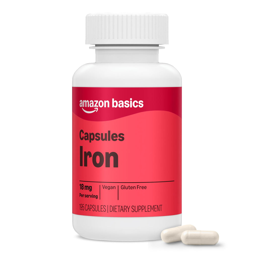 Amazon Basics Iron 18mg for Energy Support - 195 Capsules