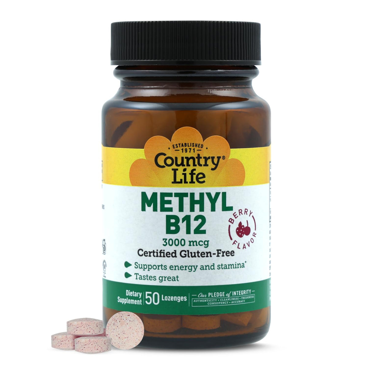 Country Life Methyl B-12 3000 mcg Lozenges for Energy - 50 Count