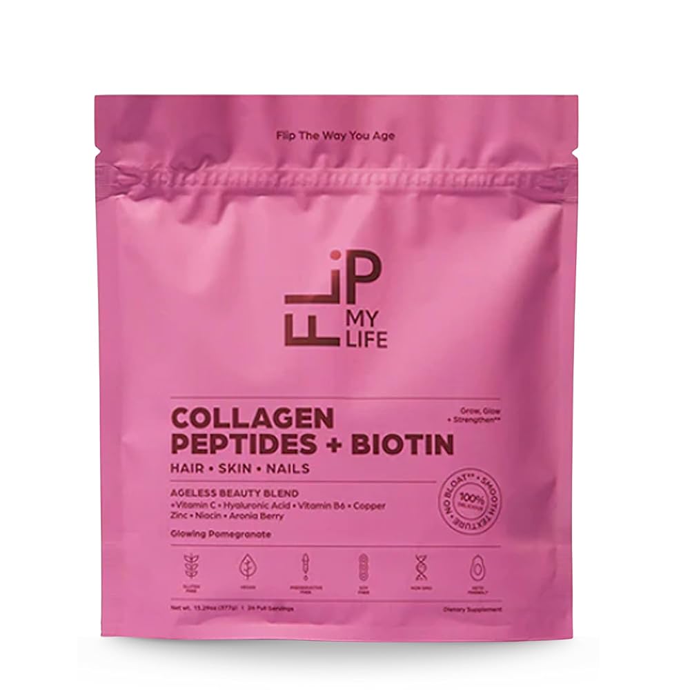 Flip My Life Collagen Peptides + Biotin for Hair, Skin, Nails - 26 Servings