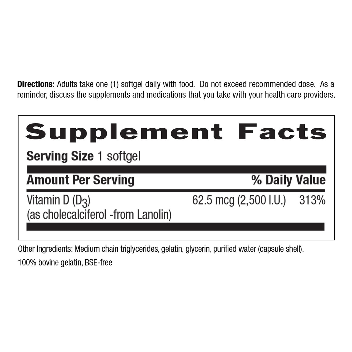 Country Life Vitamin D3 2500 IU Non-Fish Source - 200 Softgels - image 3