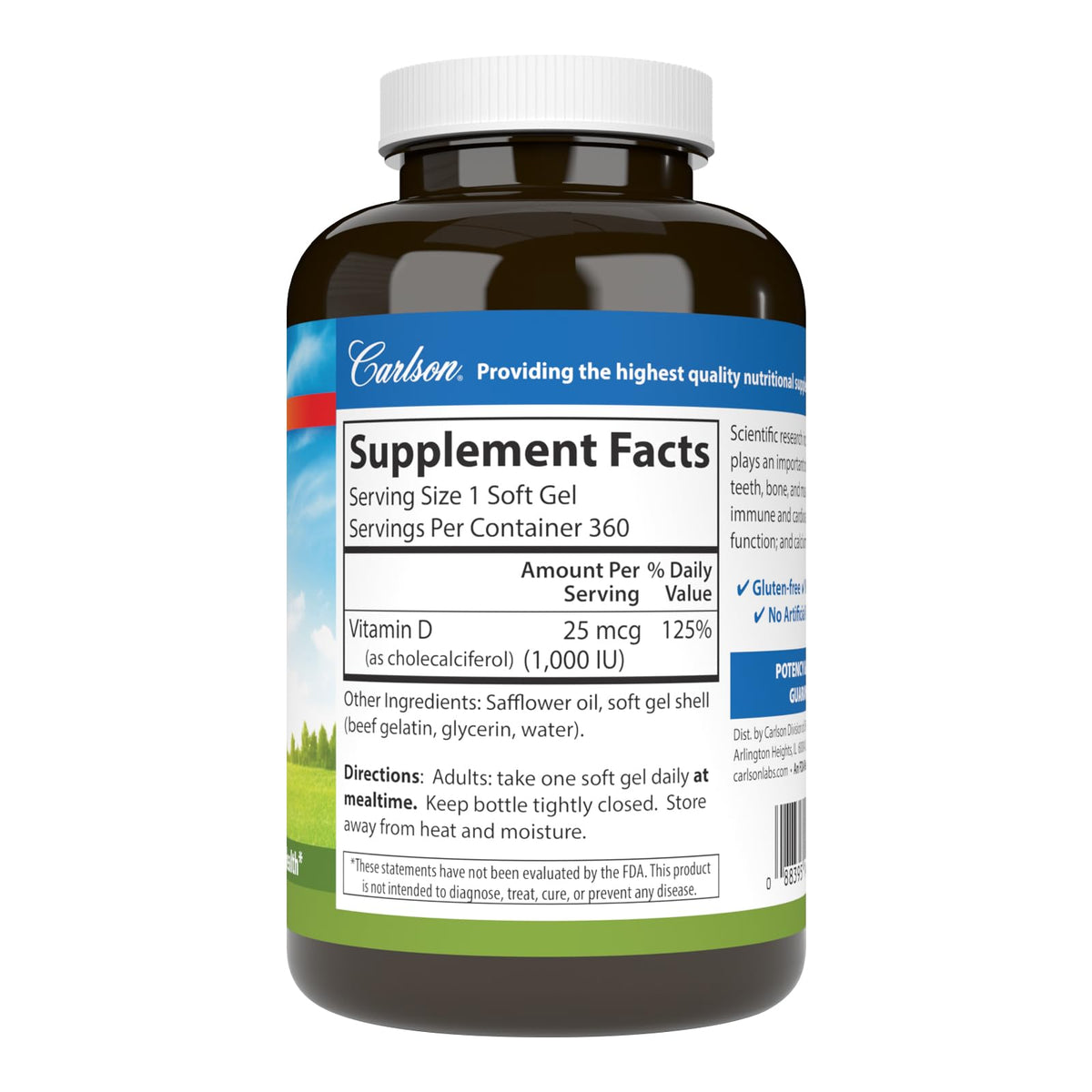 Carlson Vitamin D3 1000 IU Bone Health - 360 Softgels - image 2