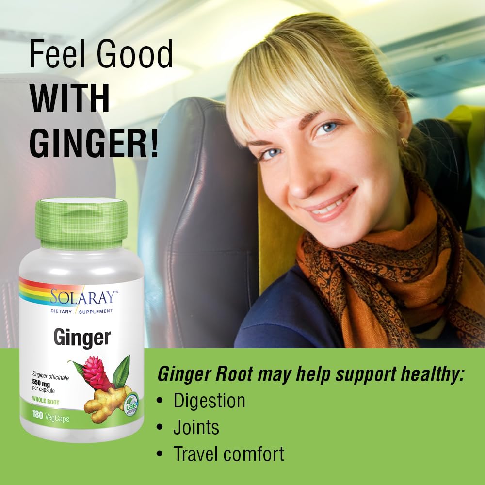 SOLARAY Ginger Root 1100 mg Capsules for Digestion - 180 Vegetarian Capsules - image 3