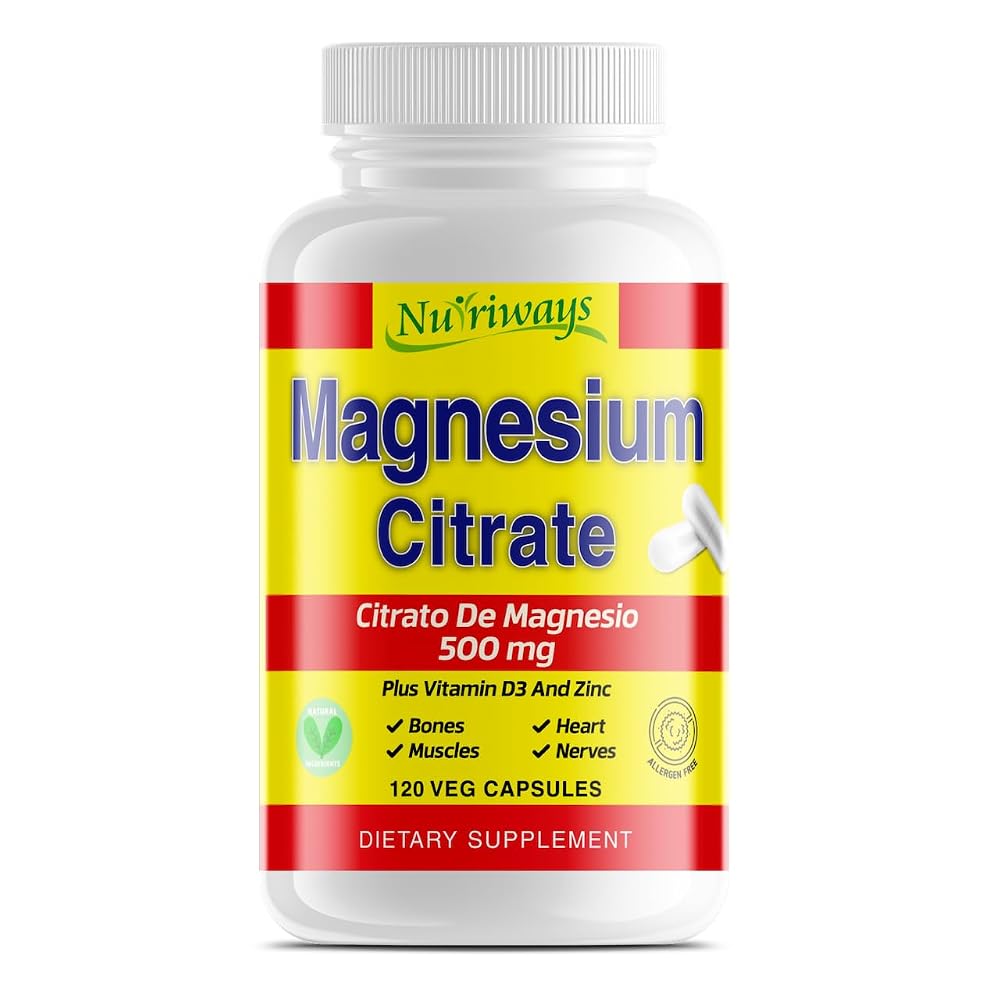 Nutriways Magnesium Citrate 500mg with Vitamin D3 and Zinc - 120 Capsules