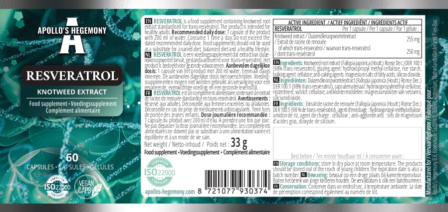 APOLLO'S HEGEMONY Resveratrol 400 mg - 60 Vegan Capsules - image 8