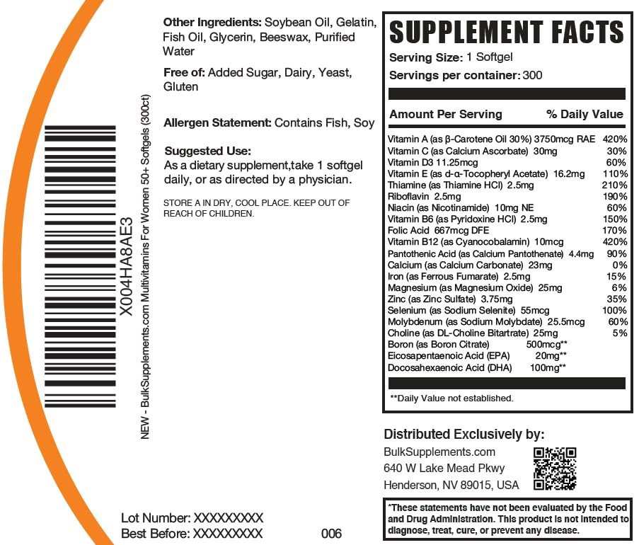 BulkSupplements Multivitamin for Women 50 Plus - 300 Softgels - image 6