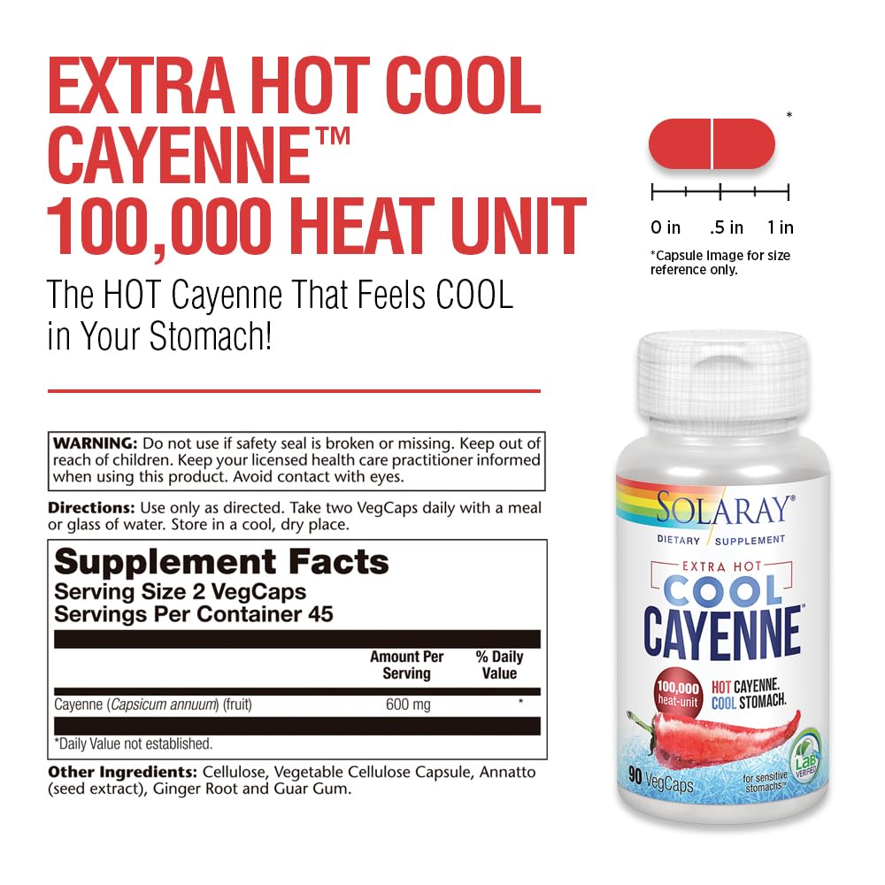 Solaray Extra Hot Cool Cayenne 100,000 Heat Units - 90 Vegetarian Capsules - image 3