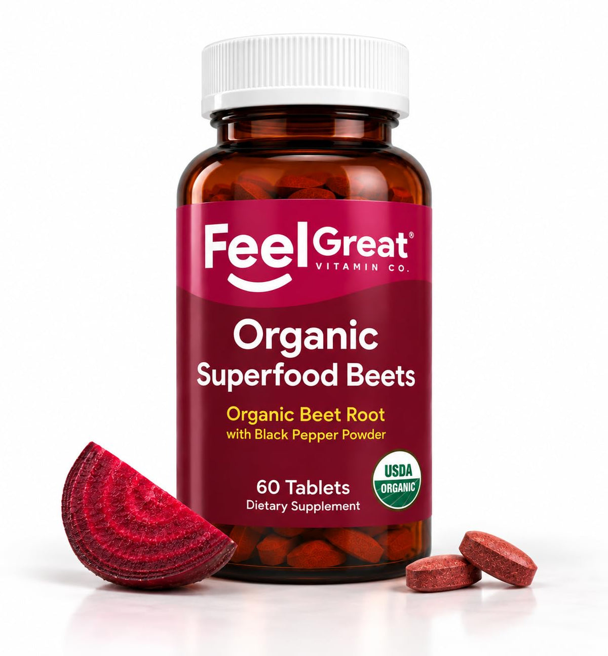 The Feel Great Vitamin Company Organic Beet Root Powder Tablets - 60 Count