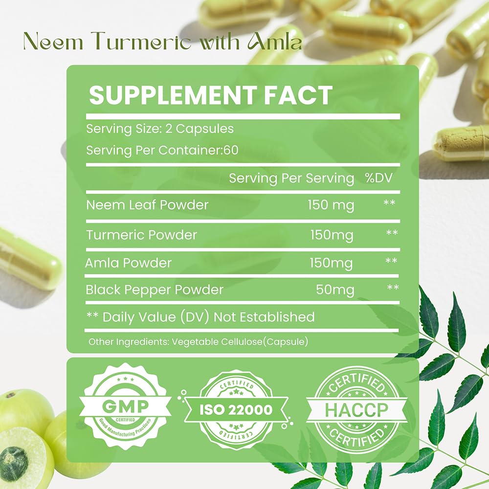 Hebhac Herbs Neem Turmeric Capsules with Amla & Black Pepper - image 2
