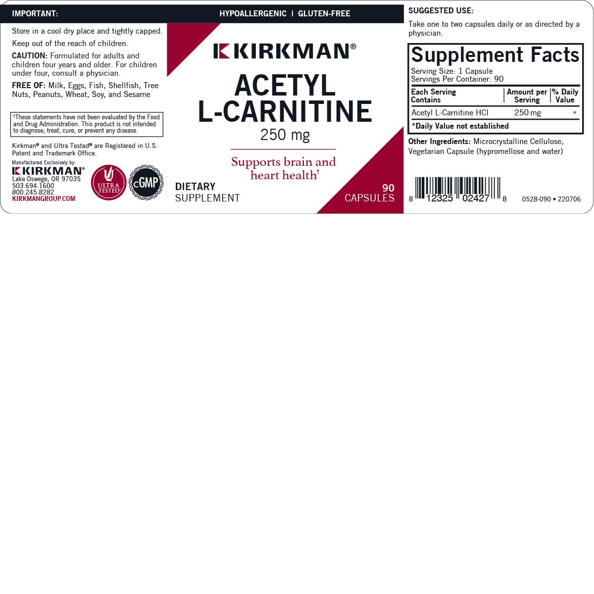 Kirkman Acetyl L-Carnitine 250 mg - 90 Capsules - image 3