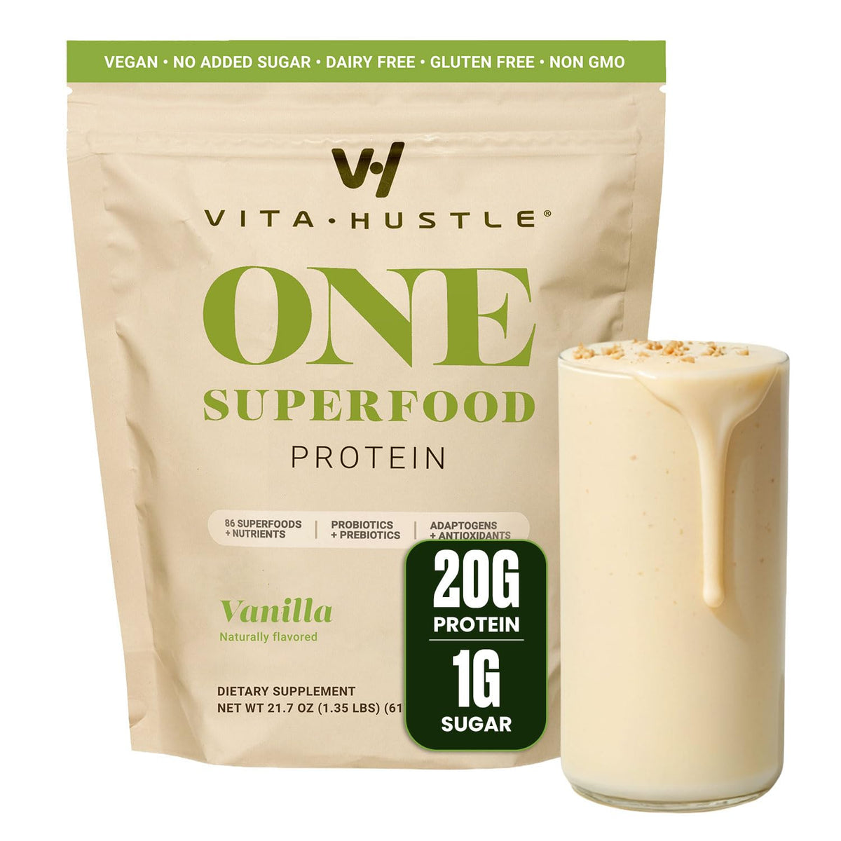 VitaHustle ONE Vegan Protein Powder Vanilla - 15 Servings