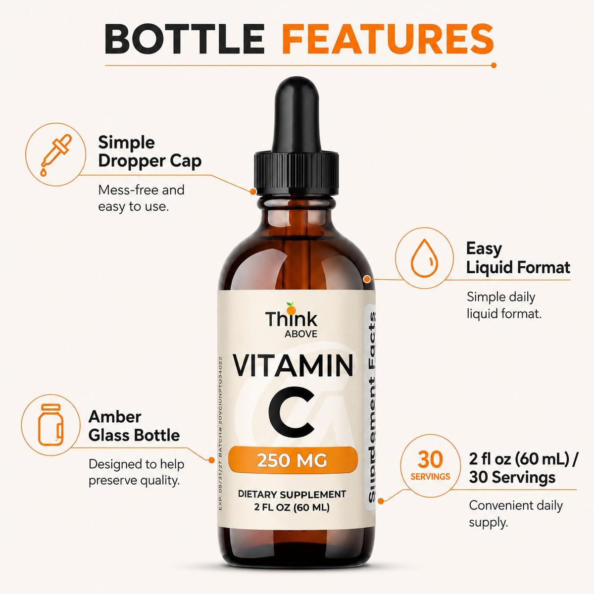 Think Above Liquid Vitamin C Drops 250 mg - 2 fl oz - image 5