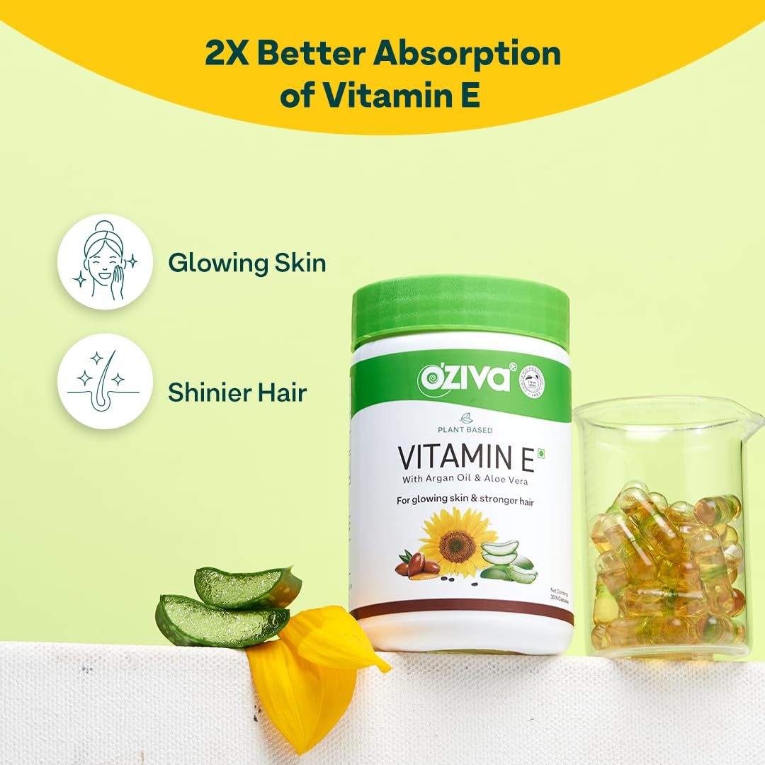 OZIVA Plant Based Vitamin E with Aloe Vera & Argan Oil - 30 Vegetarian Capsules - image 2