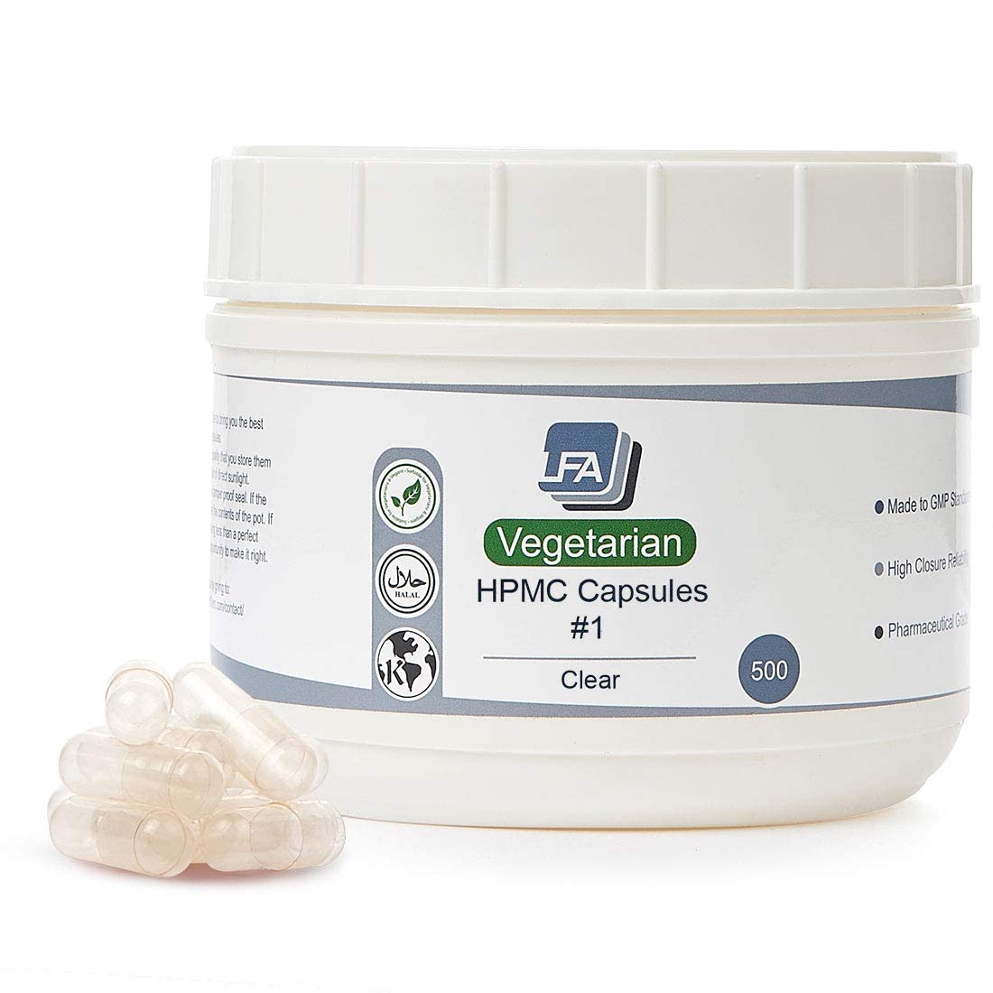 LFA Tablet Presses Empty Capsules Size 1 - Clear Vegan Caps - Fits