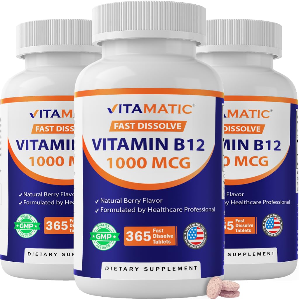 Vitamatic Vitamin B12 1000 mcg Fast Dissolve 365 Tablets - Berry