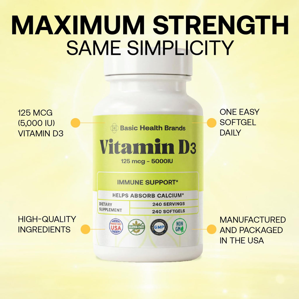 Basic Organics Vitamin D3 5000 IU - 240 Softgels - image 3