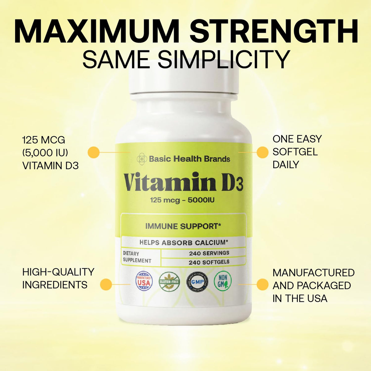 Basic Organics Vitamin D3 5000 IU - 240 Softgels - image 3