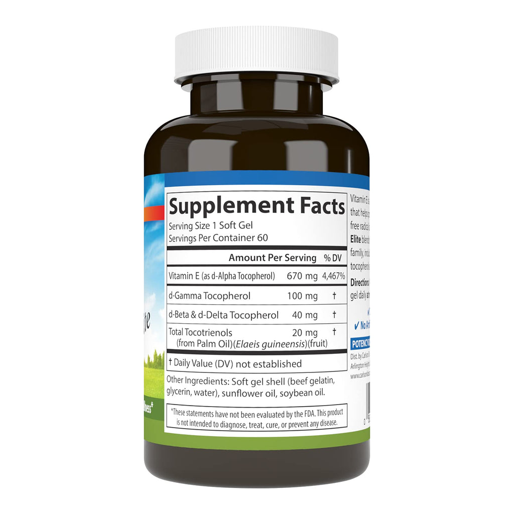 Carlson E-Gems Elite Vitamin E 1000 IU - 60 Softgels - image 2