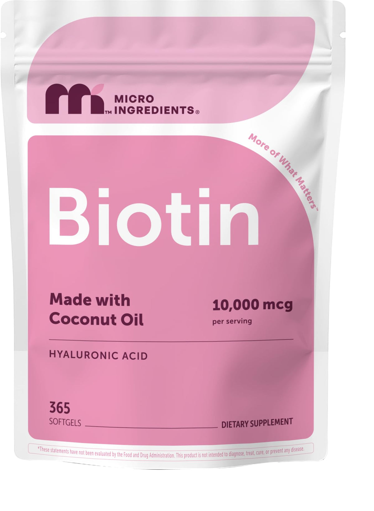 Micro Ingredients Biotin 10,000 mcg with Hyaluronic Acid - 365 Softgels