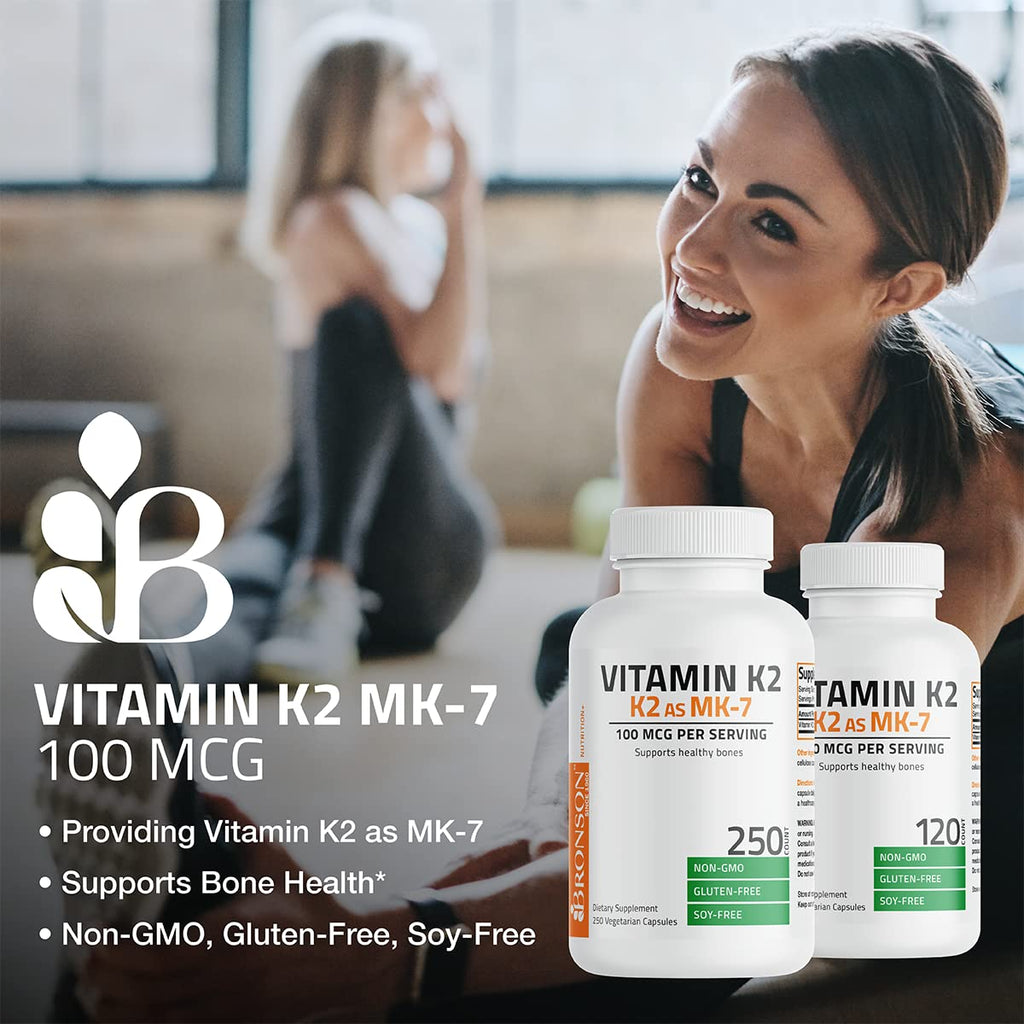 Bronson Flavored Vitamin K2 Capsules Support Strong Bones 100Mcg Adult