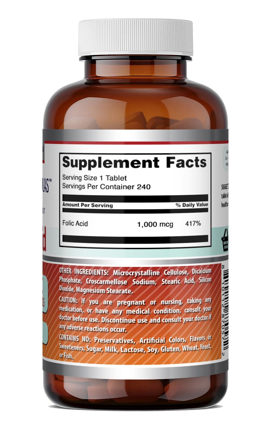 Amazing Formulas Folic Acid 1000 mcg (1 mg) Tablets Supplement