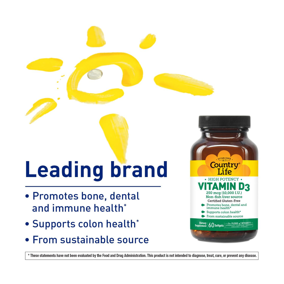 Country Life Vitamin D3 10,000 IU - 60 Softgels - image 2